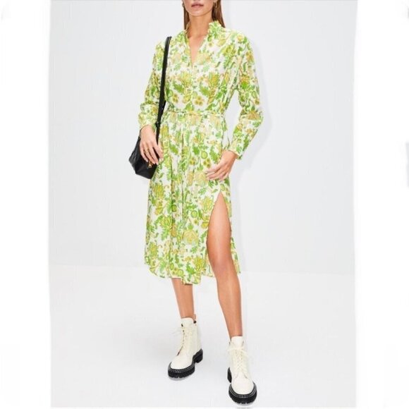 ALIX OF BOHEMIA Sawyer Chartreuse Dress In Floral Print In Multi - Picture 1 of 8